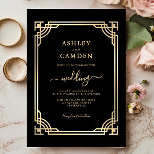 Art Deco Elegant Gold Frame Wedding Invitation