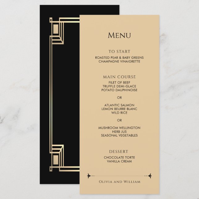 Art Deco Elegant Gold Frame Wedding Menu (Front/Back)