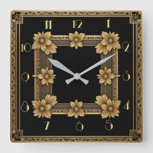 Art Deco elegant gold Square Wall Clock