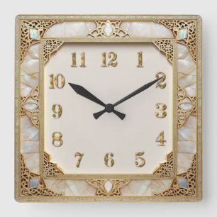 Art Deco Elegant Gold Square Wall Clock