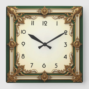 Art Deco Elegant Green  Square Wall Clock