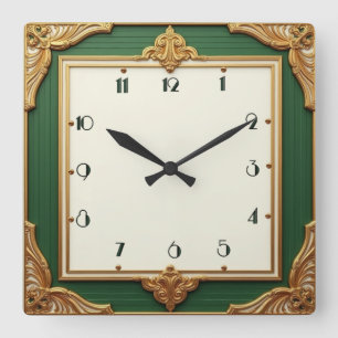Art Deco Elegant Green Square Wall Clock