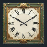 Art Deco Elegant Green Square Wall Clock<br><div class="desc">Great clock design. You will love it like others. Be free to use this design for other product you like or to customise and add your text. Follow me for more. Thank you. Have a nice day.</div>