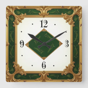Art Deco Elegant Green Square Wall Clock
