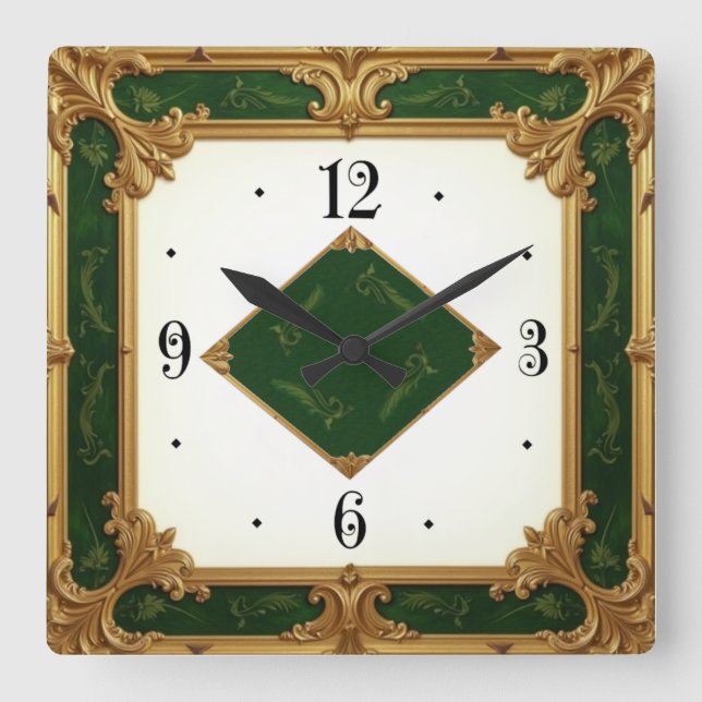 Art Deco Elegant Green Square Wall Clock (Front)