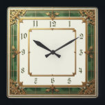 Art Deco Elegant Green Square Wall Clock<br><div class="desc">Great clock design. You will love it like others. Be free to use this design for other product you like or to customise and add your text. Follow me for more. Thank you. Have a nice day.</div>