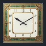 Art Deco Elegant Green Square Wall Clock<br><div class="desc">Great clock design. You will love it like others. Be free to use this design for other product you like or to customise and add your text. Follow me for more. Thank you. Have a nice day.</div>