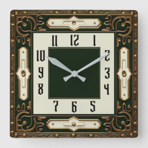 Art Deco Elegant Green Square Wall Clock