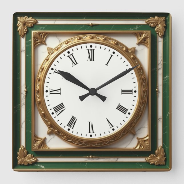 Art Deco Elegant Green Square Wall Clock (Front)