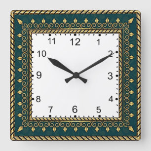 Art Deco Elegant Green Square Wall Clock