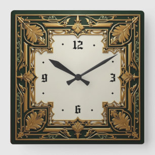 Art Deco Elegant Green Square Wall Clock