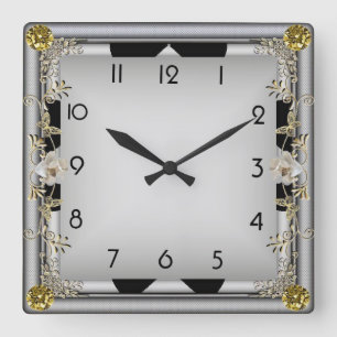 Art Deco Elegant Grey Square Wall Clock