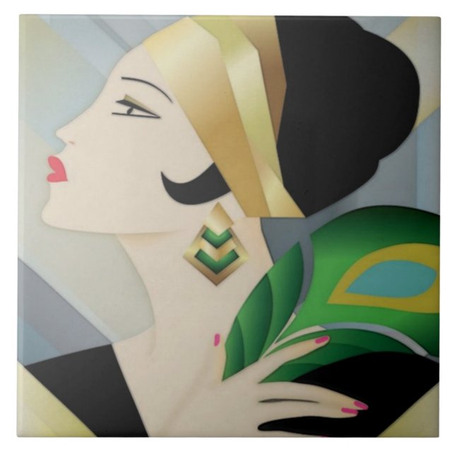 Art Deco Elegant Lady Decorative Wall Tile (Front)