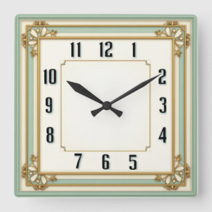 Art Deco Elegant Mint Square Wall Clock