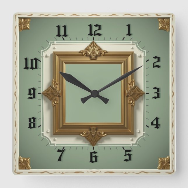 Art Deco Elegant Mint Square Wall Clock (Front)