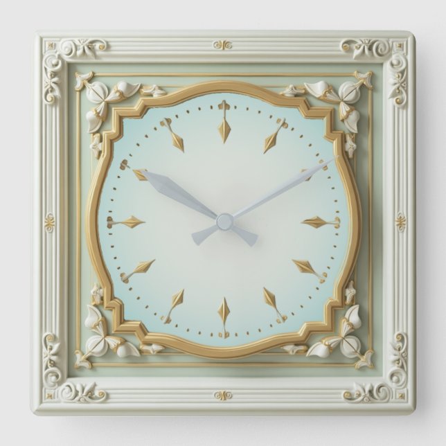 Art Deco Elegant Mint Square Wall Clock (Front)
