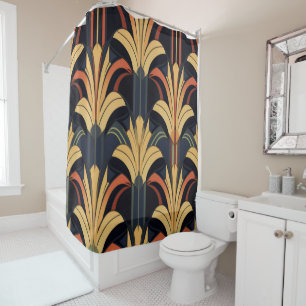 Art Deco Elegant Red Gold Black Shower Curtain