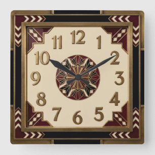 Art Deco Elegant Red Square Wall Clock