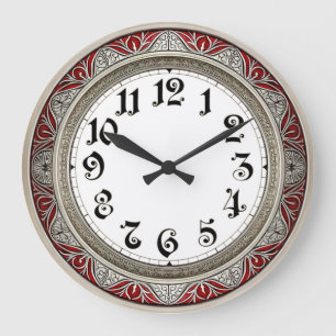 Art Deco Elegant Red Wall Large Clock