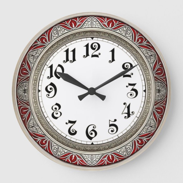Art Deco Elegant Red Wall Large Clock (Front)