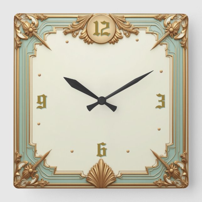 Art Deco Elegant Square Wall Clock (Front)