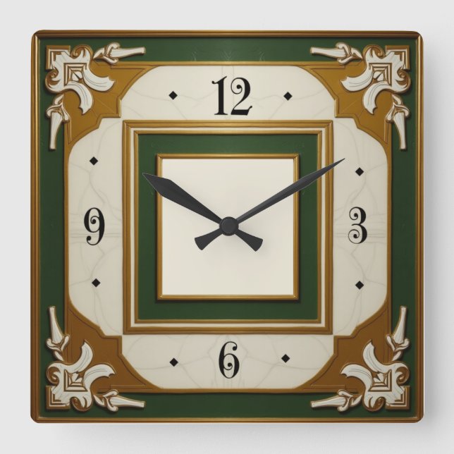 Art Deco Elegant Square Wall Clock (Front)