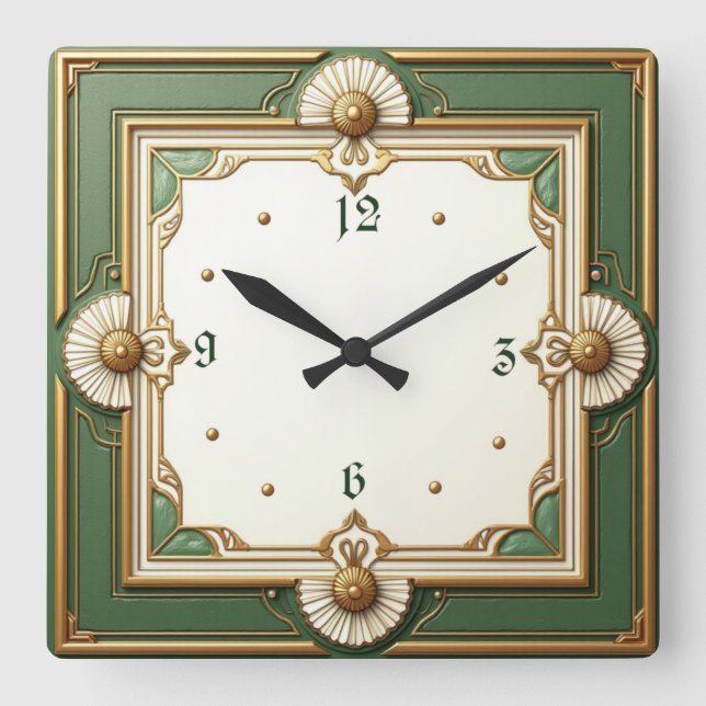 Art Deco Elegant Square Wall Clock (Front)