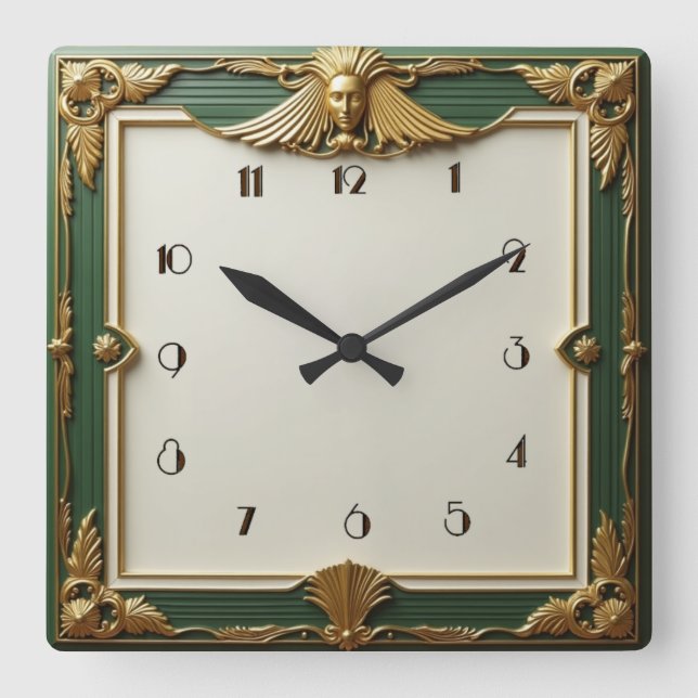 Art Deco Elegant Square Wall Clock (Front)