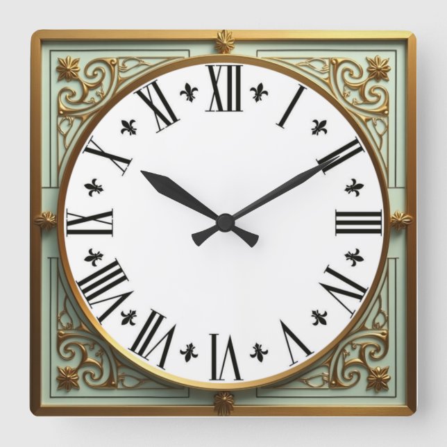 Art Deco Elegant Square Wall Clock (Front)