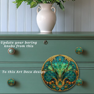 Art Deco Elegant Turquoise Gold Green & Blue Ceramic Knob