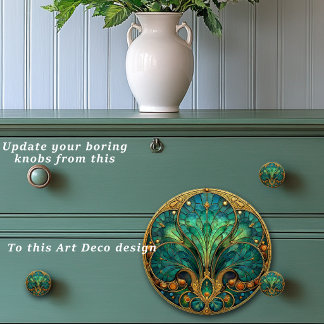 Art Deco Elegant Turquoise Gold Green & Blue Ceramic Knob
