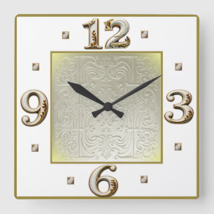 Art Deco Elegant White Square Wall Clock