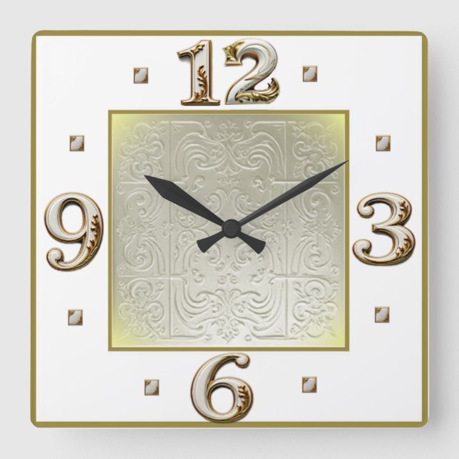 Art Deco Elegant White Square Wall Clock (Front)