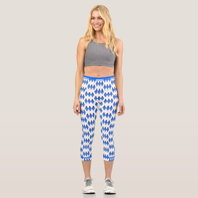Art deco element in blue High Waisted Capris (Front)