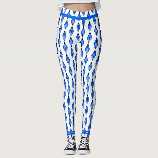 Art deco element in deep blue Leggings (Front)