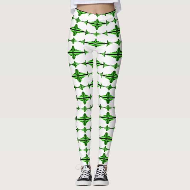 Art deco element in deep green Leggings (Front)