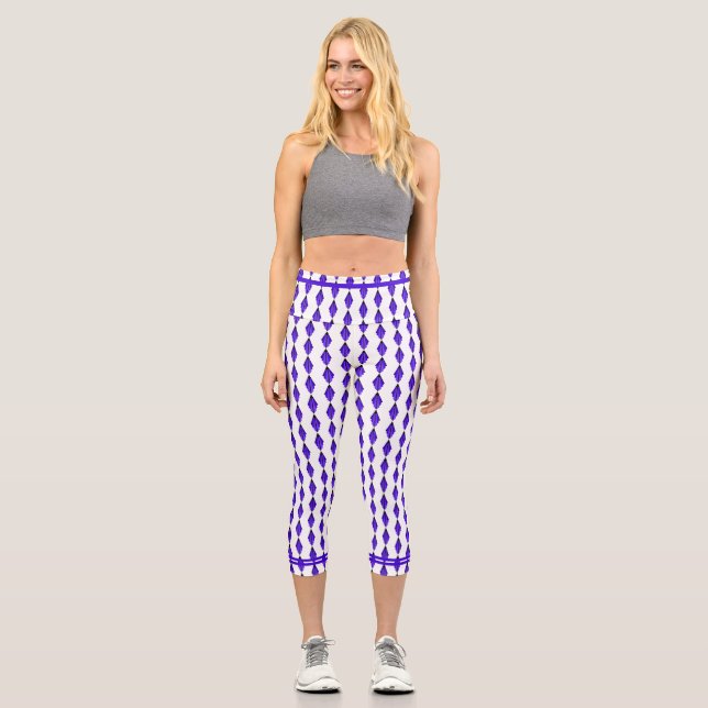 Art deco element in deep purple capri leggings (Front)