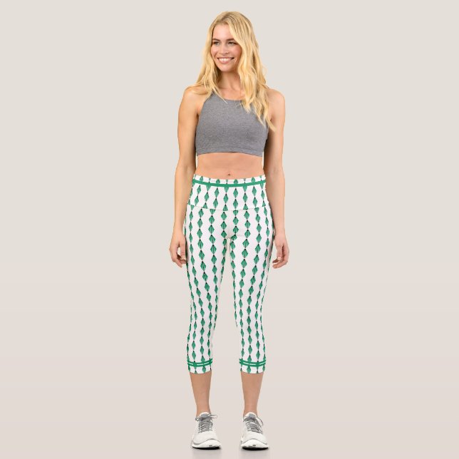 Art deco element in green teal capri leggings (Front)
