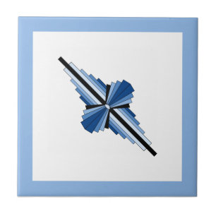 Art deco elements in blue, navy and black tile