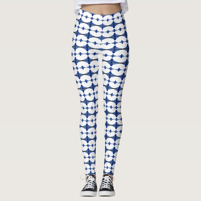 Art deco elements in deep blue leggings (Front)
