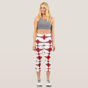 Art deco elements in deep red capri leggings
