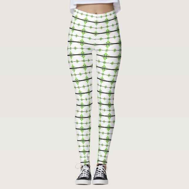 Art deco elements in pastel lime green leggings (Front)
