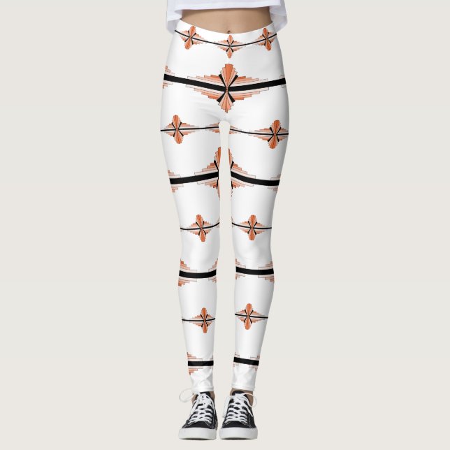 Art deco elements in pastel peach leggings (Front)