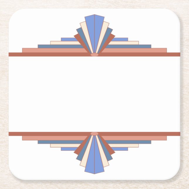 Art deco elements in rose gold & blue 10d square paper coaster (Front)