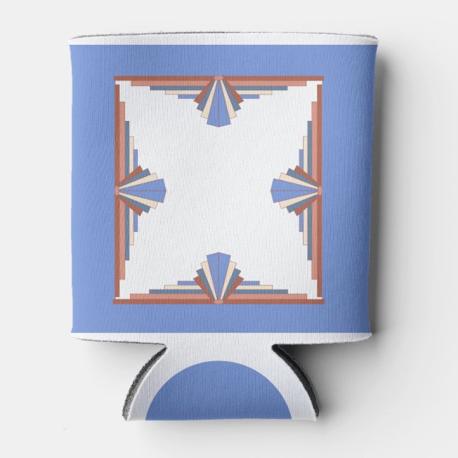 Art deco elements in rose gold & blue can cooler (Front)