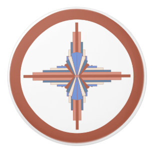 Art deco elements in rose gold & blue ceramic knob