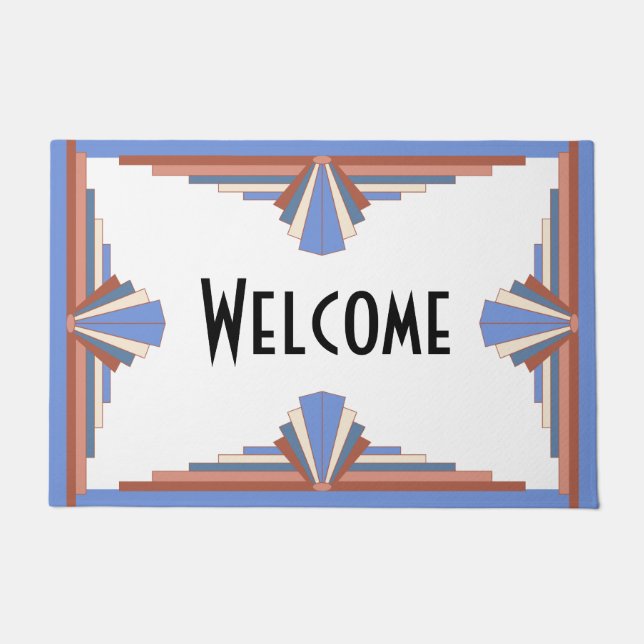 Art deco elements in rose gold & blue doormat (Front)