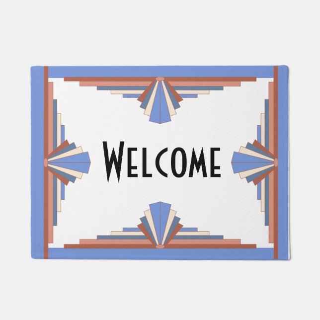 Art deco elements in rose gold & blue doormat (Front)