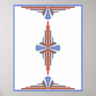 Art deco elements in rose gold & blue poster