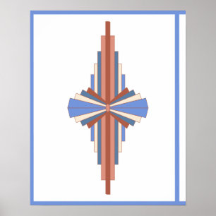 Art deco elements in rose gold & blue poster